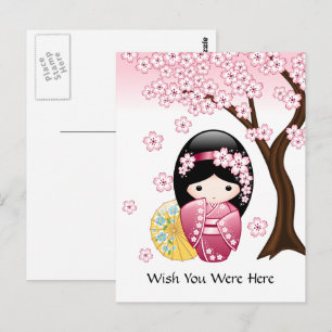 Vår Kokeshi Doll - Japansk Geisha Wish Vykort
