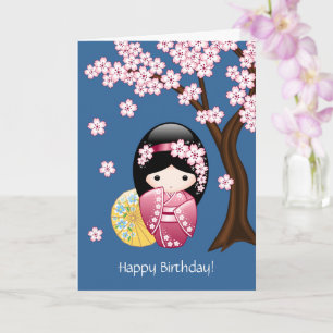 Vår Kokeshi Doll - Japanska Geisha-födelsedagen Kort