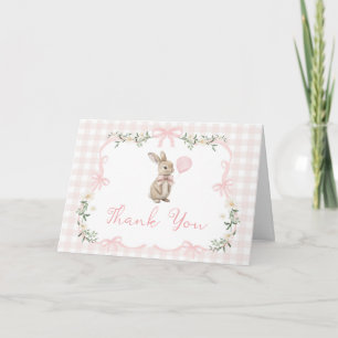Vår Kokett Kanin Rosa Gingham 1-årsdag Tack Kort