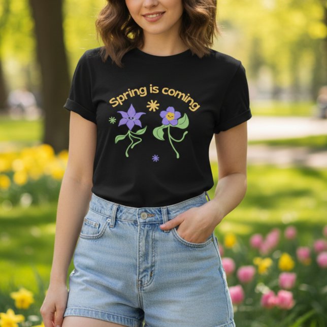 vår kommer Cute Dancing lila blommor T Shirt (Skapare uppladdad)