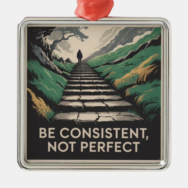 Var konsekvent, inte perfekt julgransprydnad metall (Framsidan)