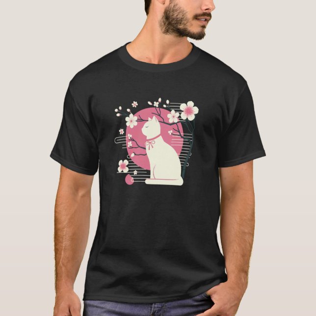Vår Körsbärsblom, Sakura med söt katt T Shirt (Framsida)