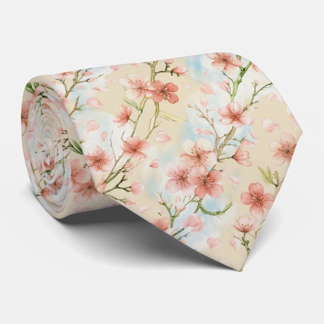 Vår Körsbärsblommmuster Slips (Rullad)