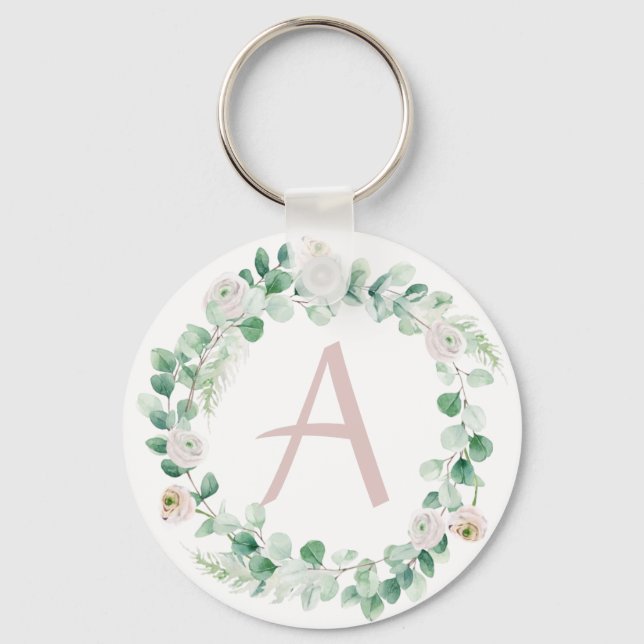 Vår krans med anpassadet brev nyckelring (Framsida)