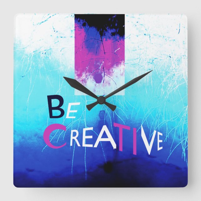 Var Kreativ i Aqua Magenta White Fyrkantig Klocka (Framsida)