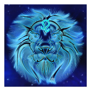 Var kung, var ett lejont, blått, zodiaktecken fototryck