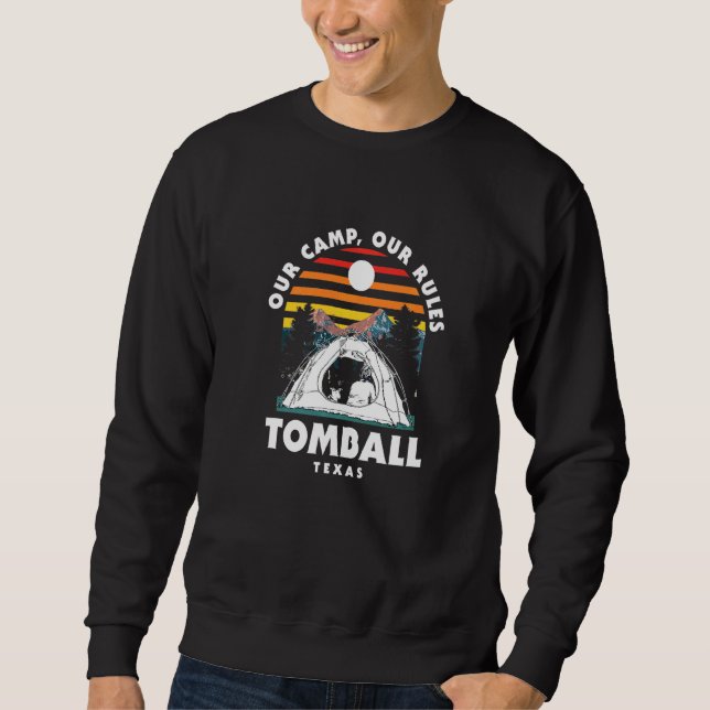 Vår läger Våra regler Tomball Camping Texas Camper Lång Ärmad Tröja (Framsida)