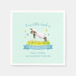 Vår lamb hoppar över söt 1:a födelsedag pappersservett