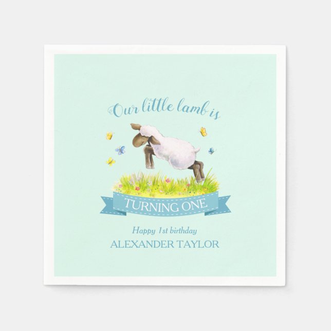 Vår lamb hoppar över söt 1:a födelsedag pappersservett (Framsidan)