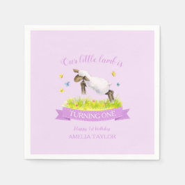 Vår lamb hoppar över söt lila 1:a födelsedag pappersservett