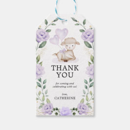 Vår Lamb Lila Blommigt Baby Shower Birthday Presentetikett