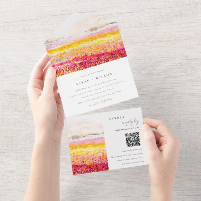 Vår Land Blommigt Landskap Bröllop QR-kod (Tearaway)