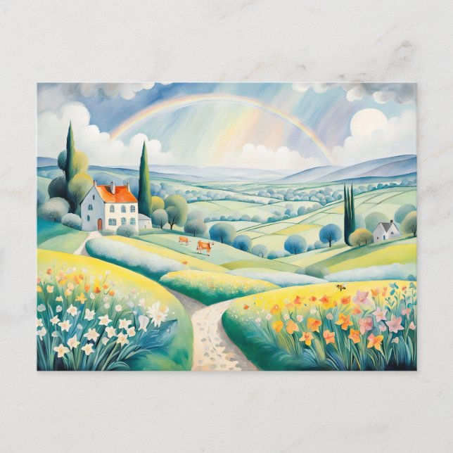 Vår Landskap med regnbåge över italienska Backe Vykort (Framsida)