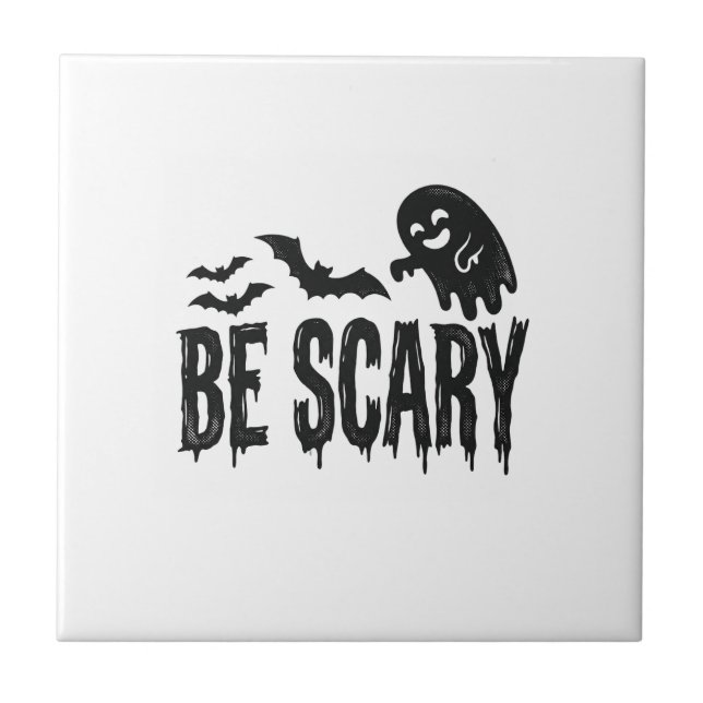Var läskig Vintage Ghost Fladdermus Halloween Tröj Kakelplatta (Framsidan)