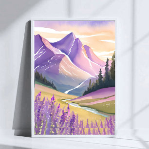 Vår Lavendel Glacier National Park Akvarell Poster