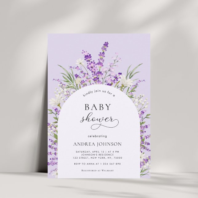 Vår Lavender Blommigt Arch Lila Baby Shower Inbjudningar (Skapare uppladdad)