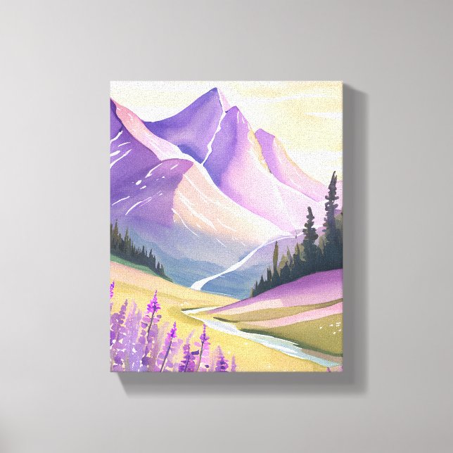Vår Lavender | Glacier National Park Watercolor Canvastryck (Framsida)