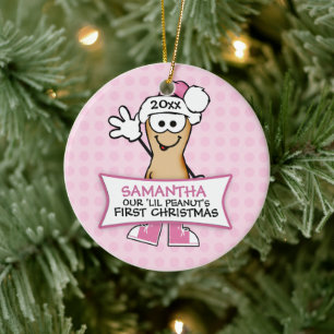 Vår liberala jordnöts första jul (rosa) julgransprydnad keramik