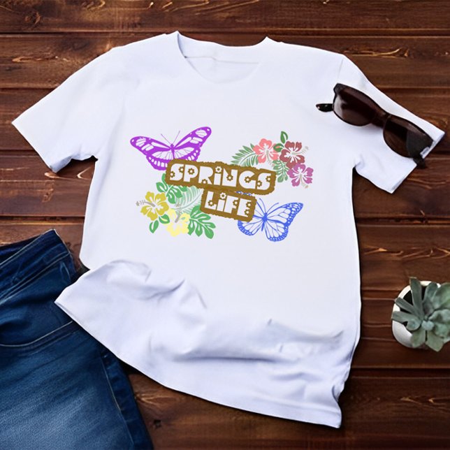 Vår Life-säsongen Färg Flowers & Butterfly T Shirt (Skapare uppladdad)