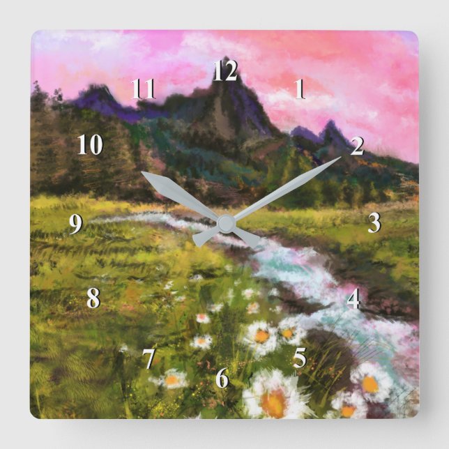 Vår liggande - Blommar - Originalfärg Fyrkantig Klocka (Framsida)