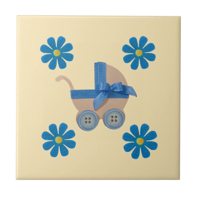 Vår lila baby barnvagn, lila blommor, kakelplatta (Framsidan)