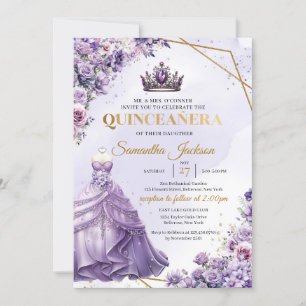 Vår lila blommor Princess Dress Quinceañera Inbjudningar