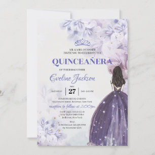 Vår lila blommor Princess Dress Quinceanera Inbjudningar