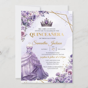 Vår lila blommor Princess Dress Quinceañera Inbjudningar