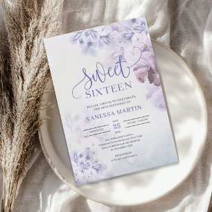 Vår lila dammiga blå mauve boho Sweet sixteen Inbjudningar