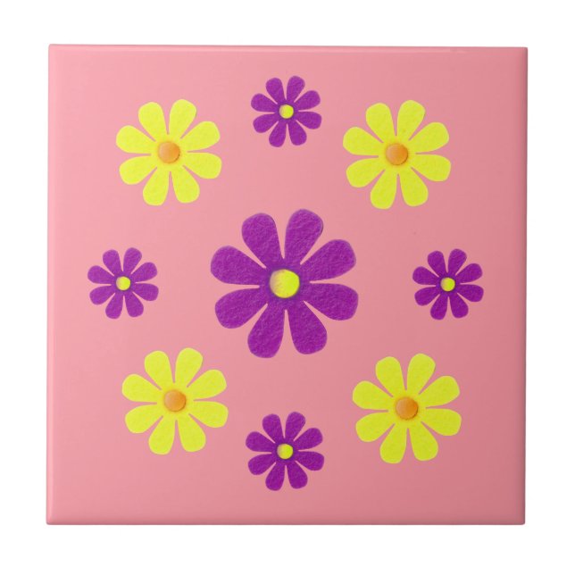 Vår lila och gula blommor för köket kakelplatta (Framsidan)