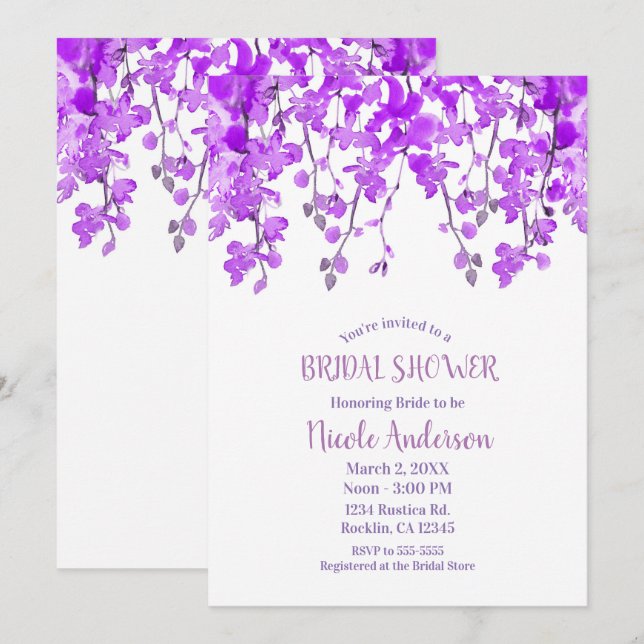 Vår Lila Orkidé Grenar Blommig Bröllopsdusch Inbjudningar (Fram/baksida)