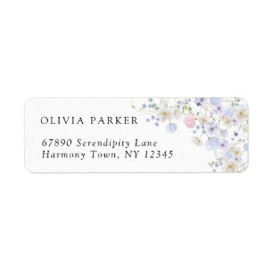 Vår Lila & Rosa Wildblommor Bröllop Returadress Etikett