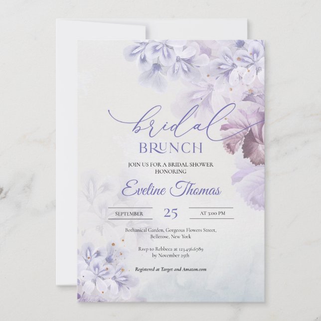Vår lilac damsty lila bluen rosa Möhippa brunch Inbjudningar (Framsida)