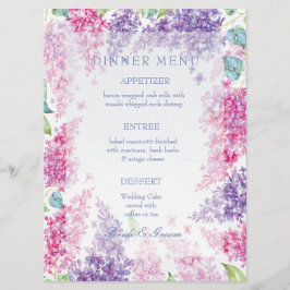 Vår Lilac Flower Blommar-Blommigt Bröllop Menu Meny