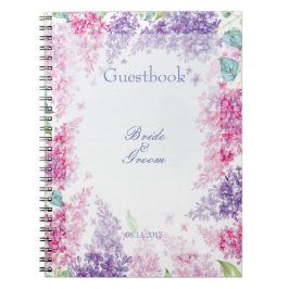 Vår Lilac Flower Blommigt Bröllop gäst bok Anteckningsbok Med Spiral