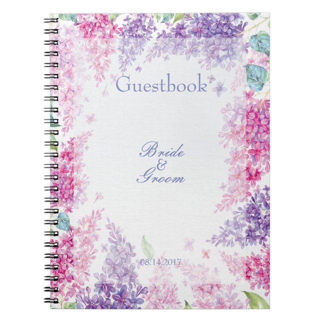 Vår Lilac Flower Blommigt Bröllop gäst bok Anteckningsbok Med Spiral (Framsidan)