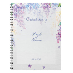 Vår Lilac Flower Blommigt Bröllop gäst bok Anteckningsbok Med Spiral
