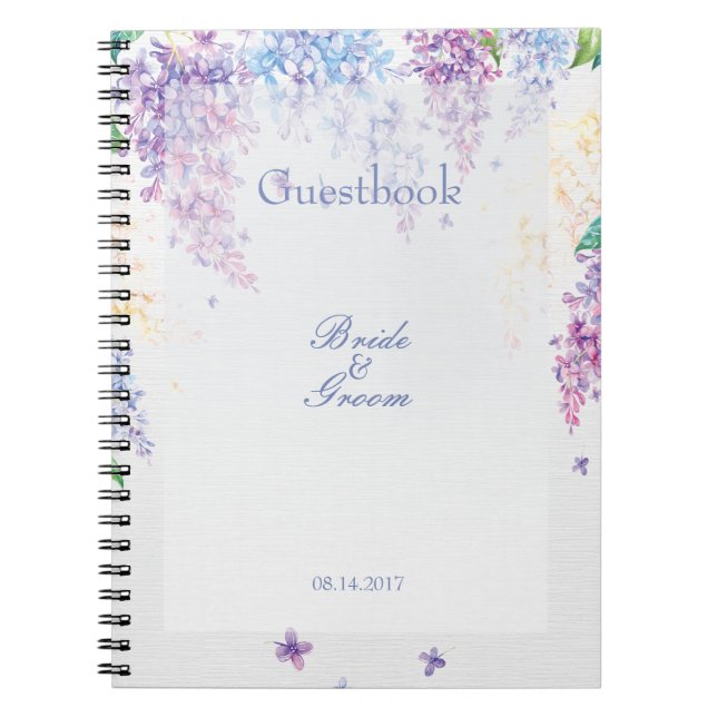 Vår Lilac Flower Blommigt Bröllop gäst bok Anteckningsbok Med Spiral (Framsidan)