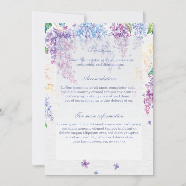 Vår Lilac Flower Blommigt Bröllop riktning Inbjudningar (Framsida)