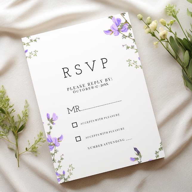 Vår lilac grönt vildblomboho OSA Inbjudningar (Spring lilac green wildflower boho garden RSVP)