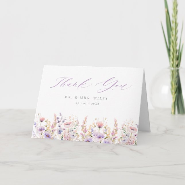 Vår Lilac Wildblommblommor Bröllop Tack Kort (Framsida)