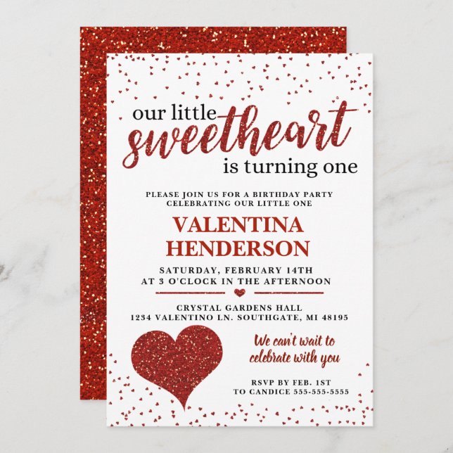 Vår lilla älskling första födelsedag inbjudningar (Fram/baksida)