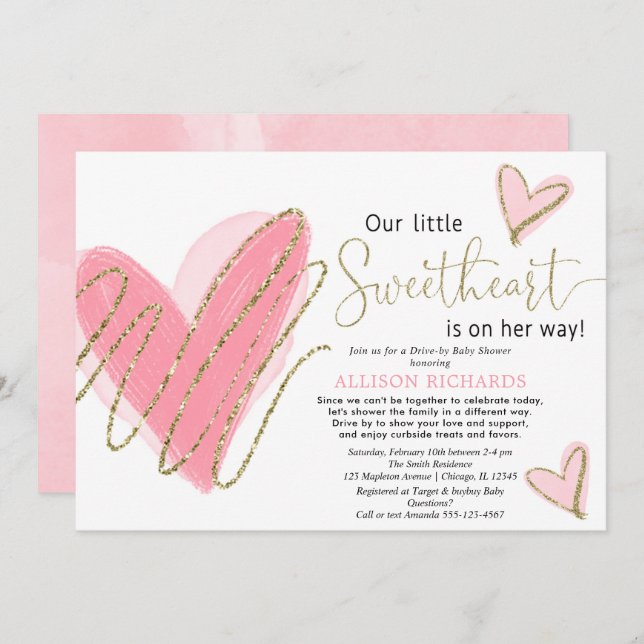 Vår lilla älskling, raring, genom babydusch inbjudningar (Fram/baksida)