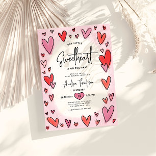 Vår lilla älskling Valentine Hearts Baby Shower Inbjudningar