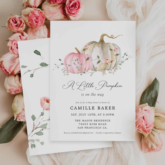 Vår lilla babybabystövel inbjudningar (A Little Pumpkin Pink Girl Baby Shower Invitation)
