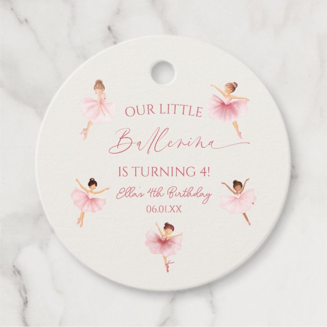Vår lilla Ballerina Rosa Ballet Födelsedagsfest Gåvor Etiketter (Framsida)