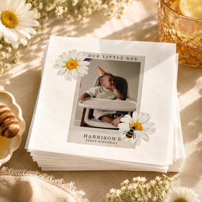 Vår lilla binär honungsbin förstabirthdays foton pappersservett (Our Little Bee Honey Bee First Birthday Photo Napkins)