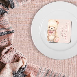 Vår lilla björn på väg Rosa babybåge babyfirande Underlägg Papper Kvadrat