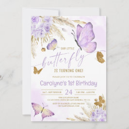 Vår lilla Boho Lila Butterfly Birthday Inbjudningar