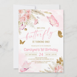 Vår lilla Boho Rosa Butterfly Birthday-inbjudan Inbjudningar
